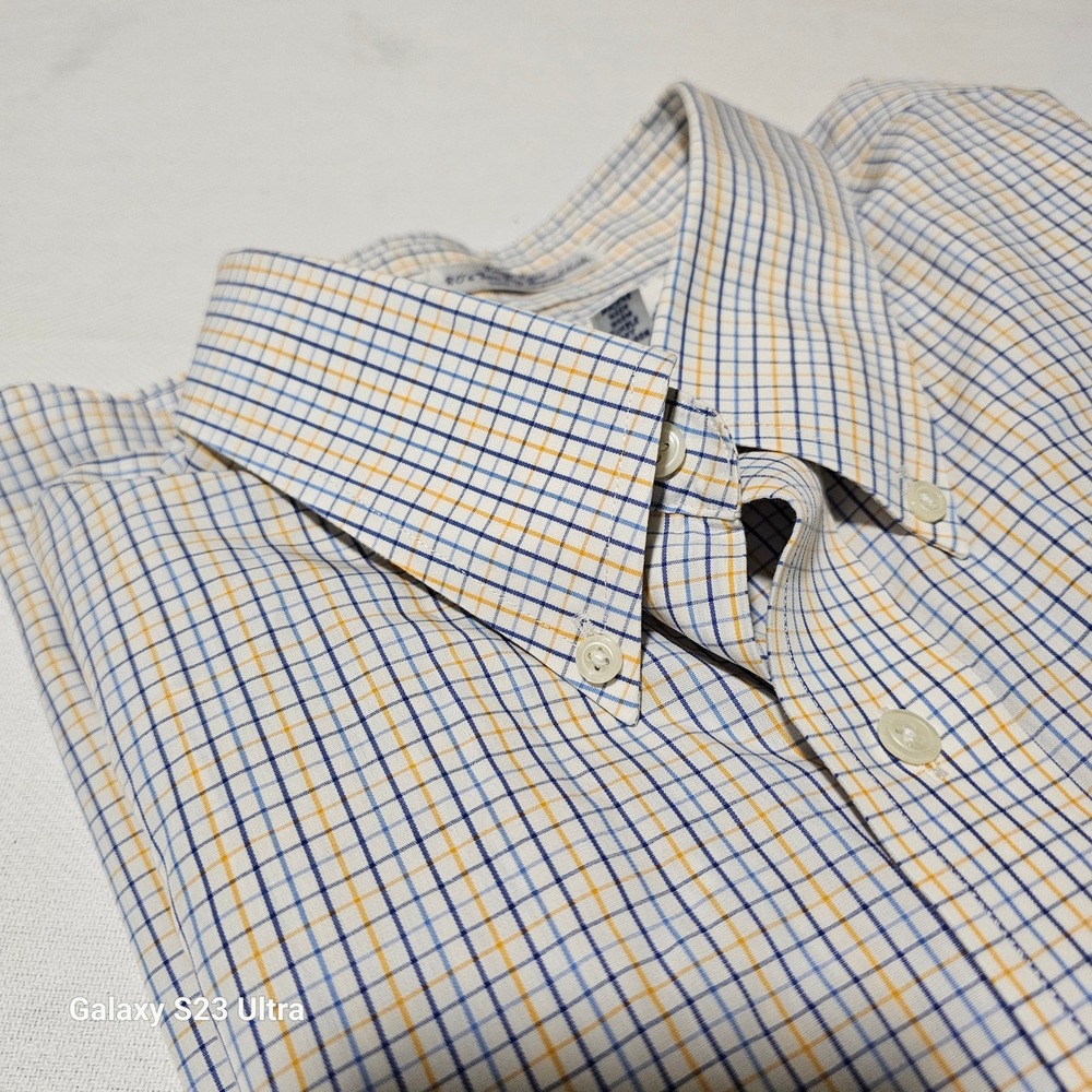 Paul Frederick Mens 17.5 35 Easy Care 80s Two Ply Broadcloth Plaid Shirt preppy